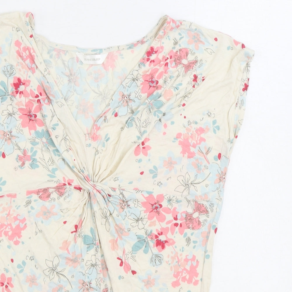 Dunnes Stores Womens Multicoloured Floral Viscose Basic T-Shirt Size 10 V-Neck - Knot Front