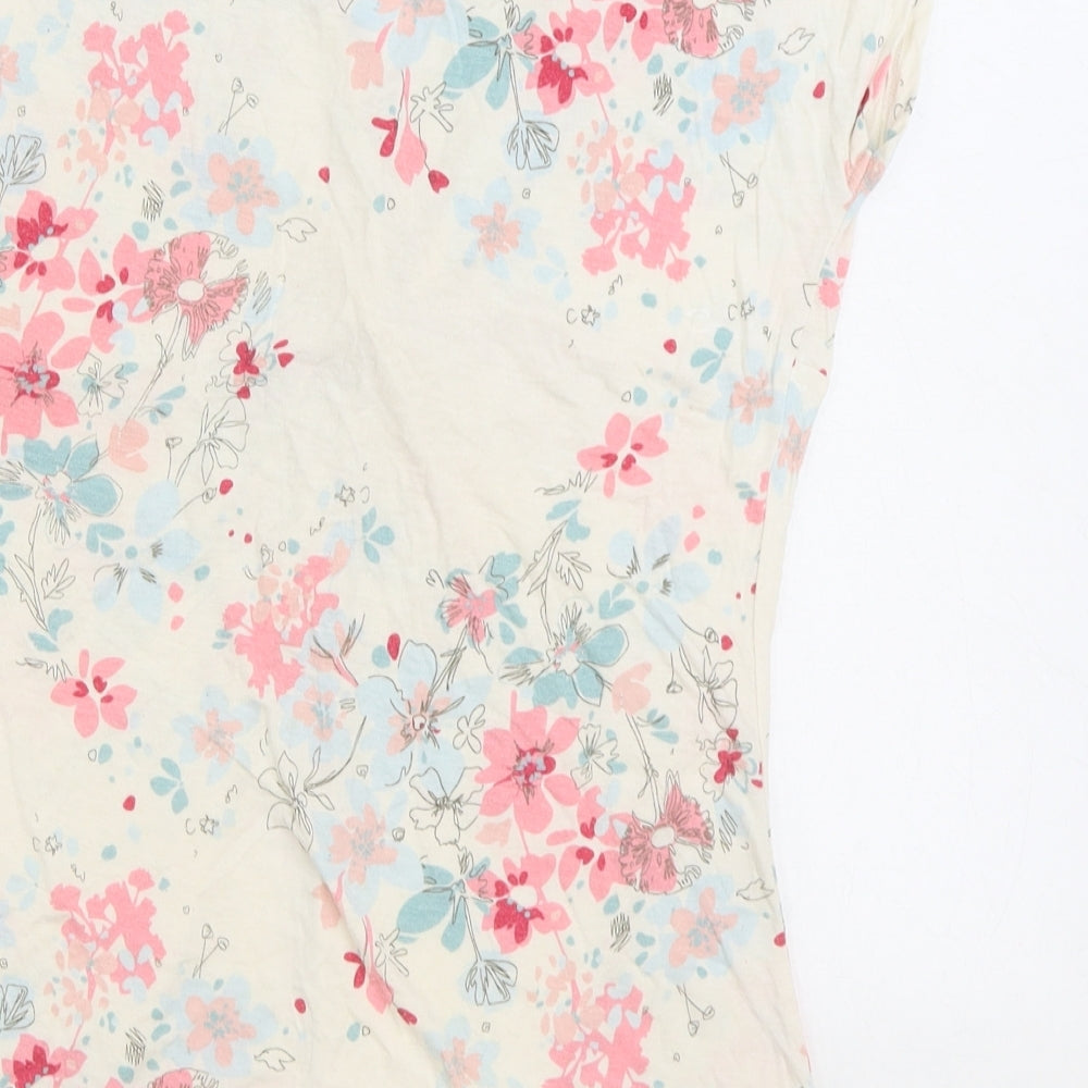 Dunnes Stores Womens Multicoloured Floral Viscose Basic T-Shirt Size 10 V-Neck - Knot Front