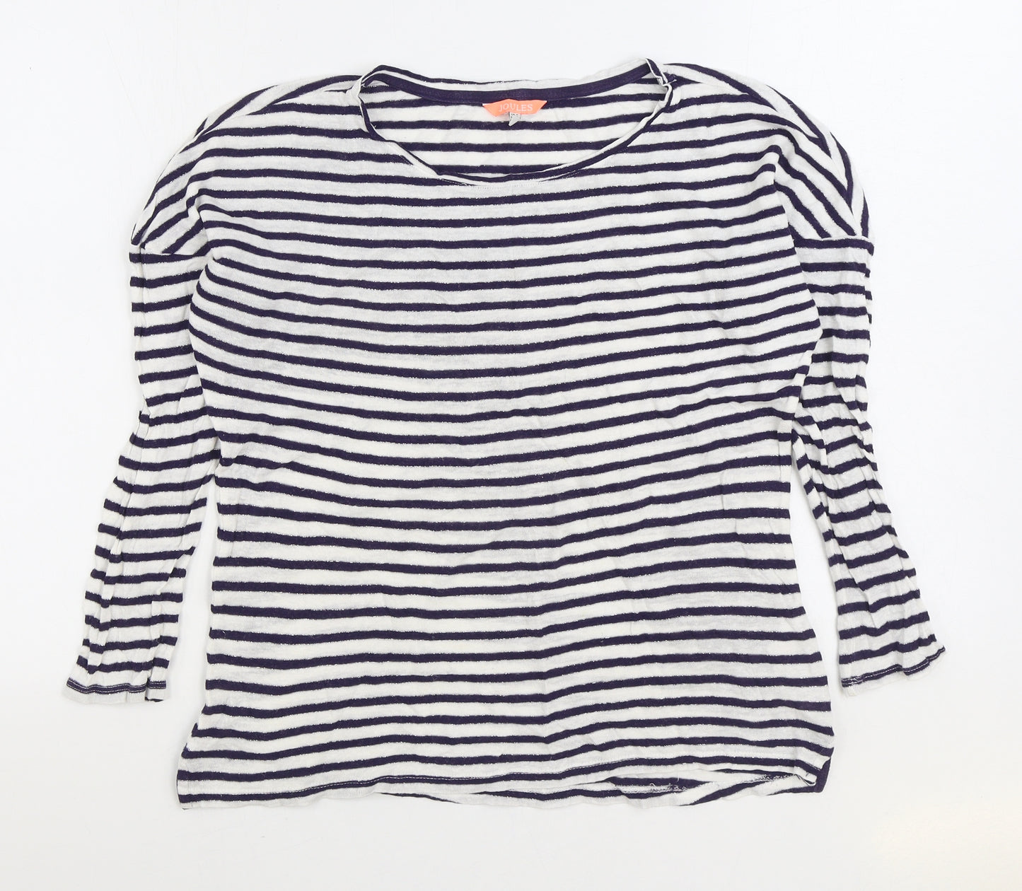 Joules Womens Blue Striped Viscose Basic T-Shirt Size 8 Boat Neck
