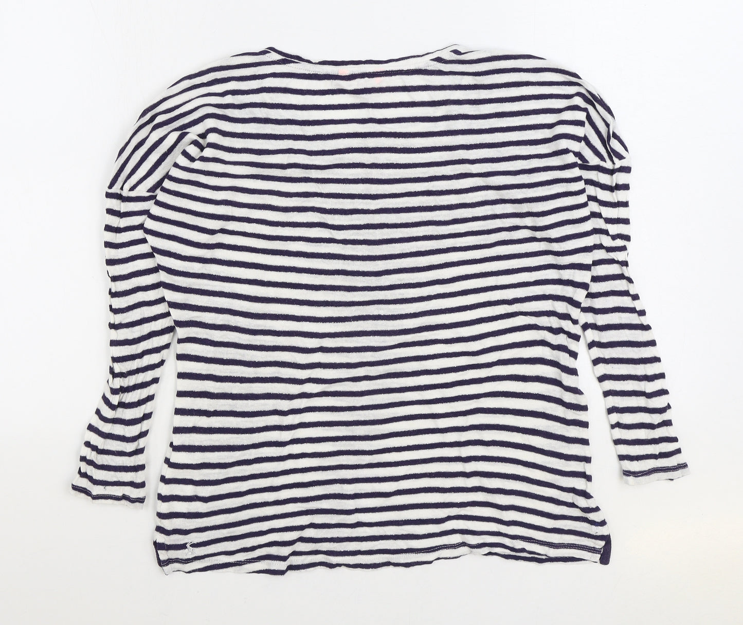 Joules Womens Blue Striped Viscose Basic T-Shirt Size 8 Boat Neck