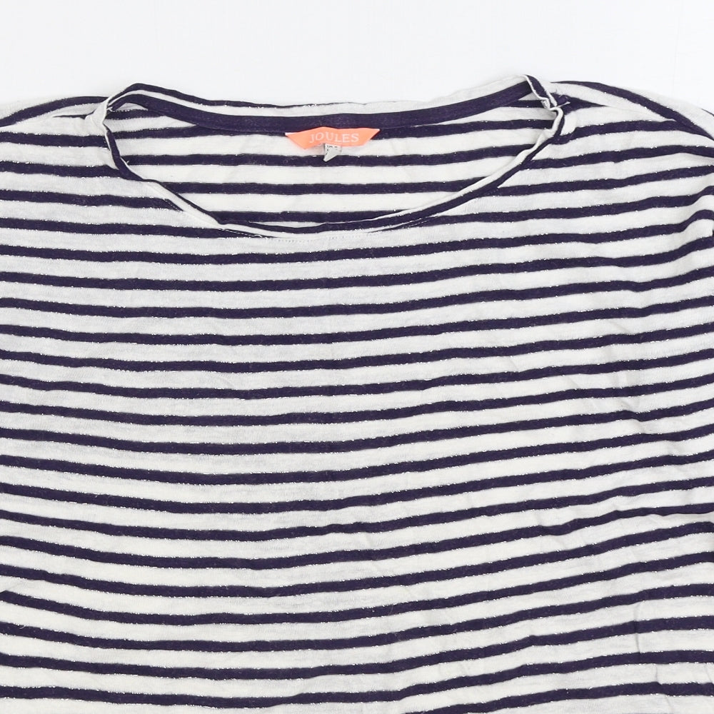 Joules Womens Blue Striped Viscose Basic T-Shirt Size 8 Boat Neck