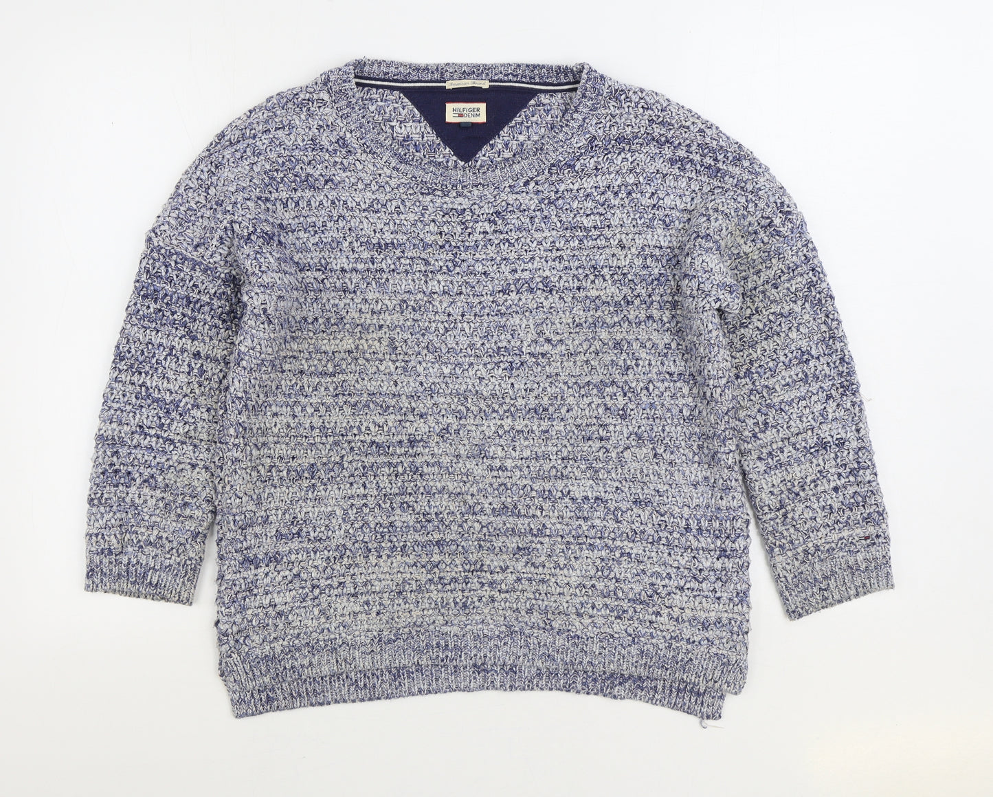 Hilfiger Denim Mens Blue Round Neck Cotton Pullover Jumper Size S