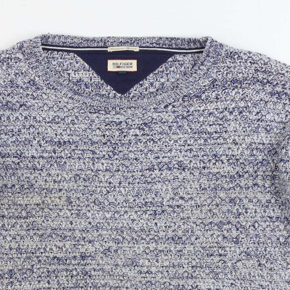 Hilfiger Denim Mens Blue Round Neck Cotton Pullover Jumper Size S