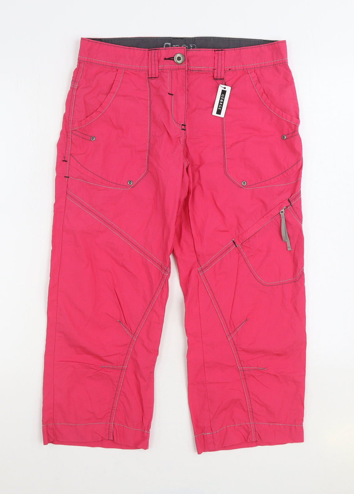 George Womens Pink Cotton Cargo Trousers Size 10 L21 in Regular Zip - Cropped