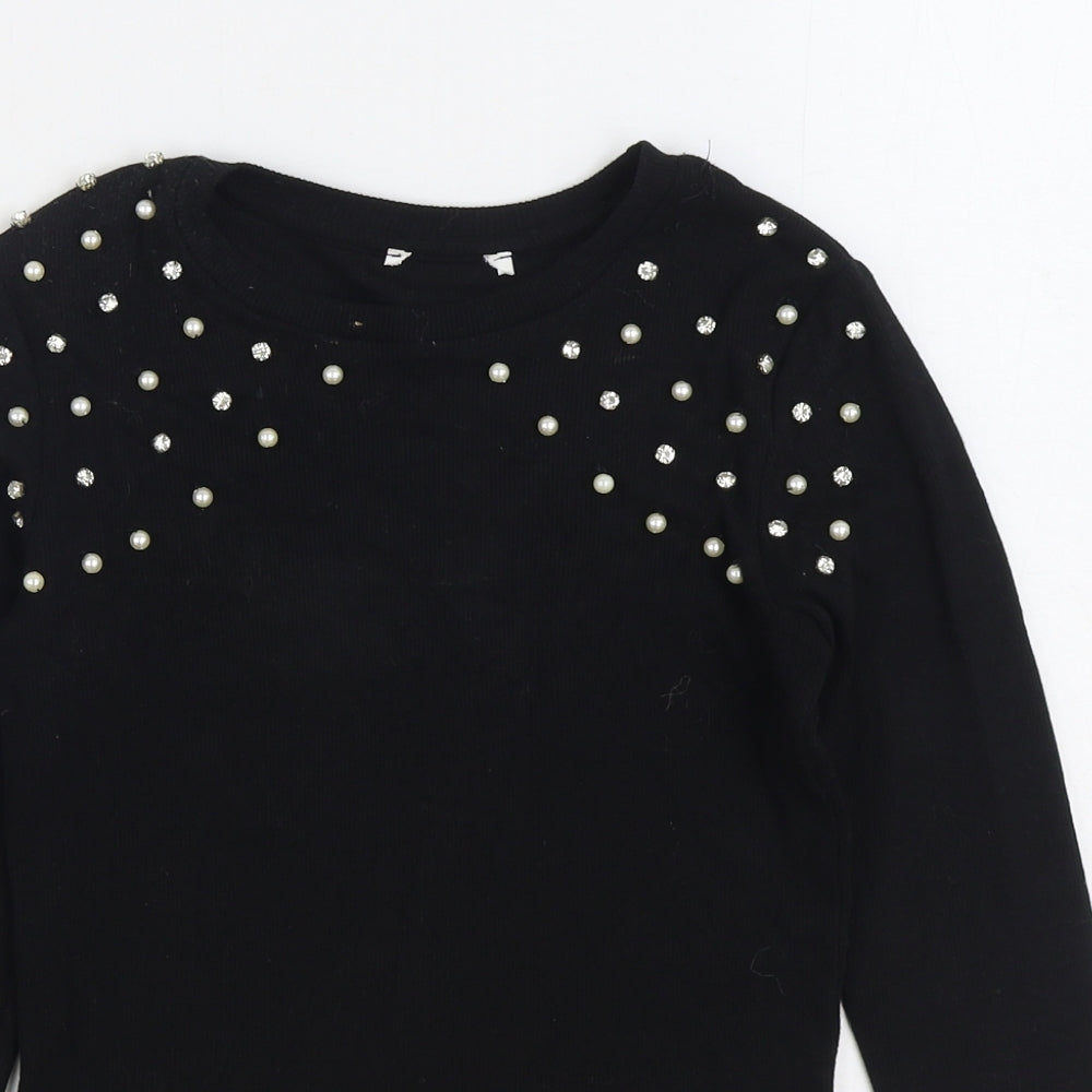 Savida Womens Black Round Neck Cotton Pullover Jumper Size XS