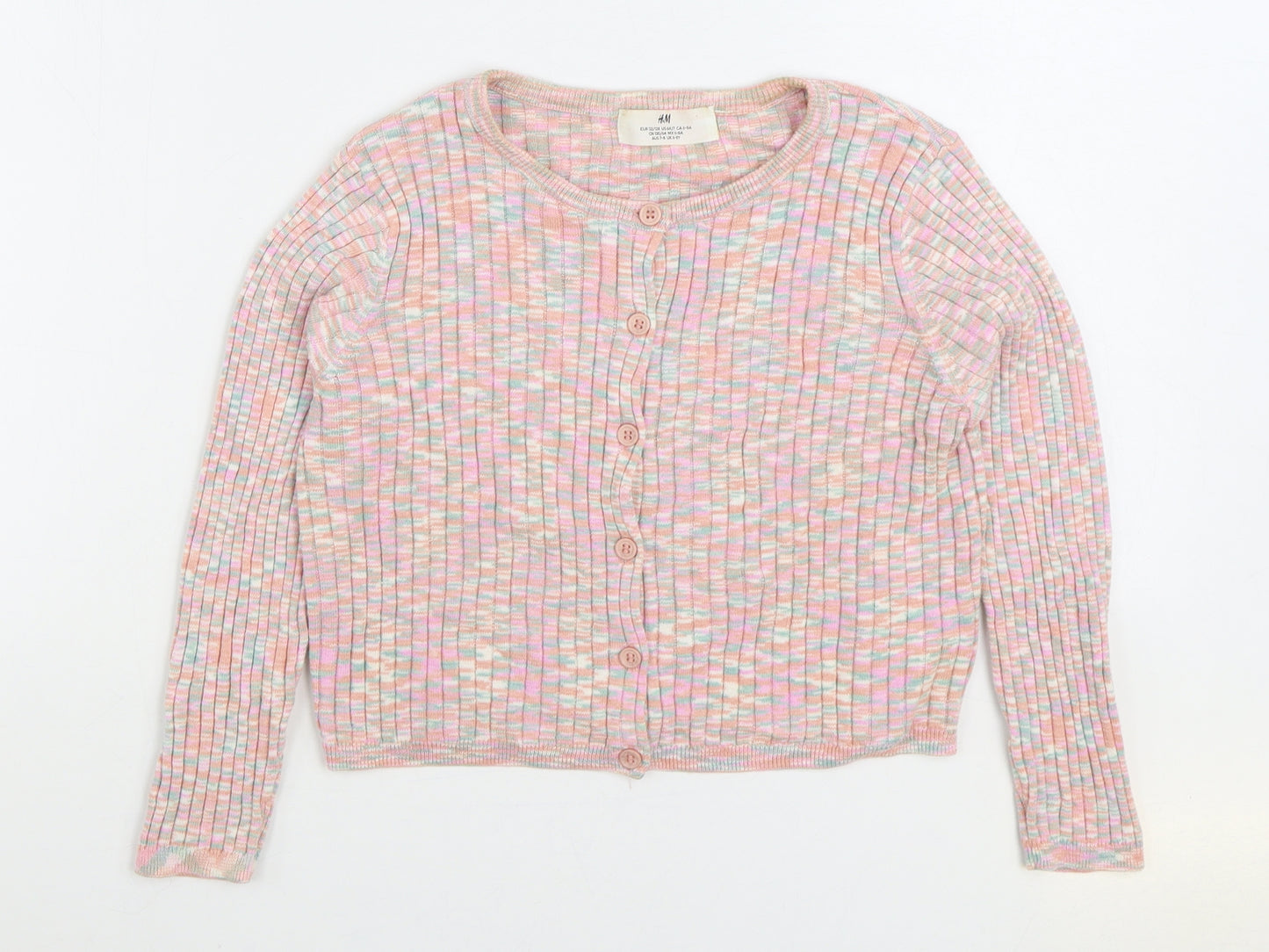 H&M Girls Multicoloured Round Neck 100% Cotton Cardigan Jumper Size 7-8 Years Button