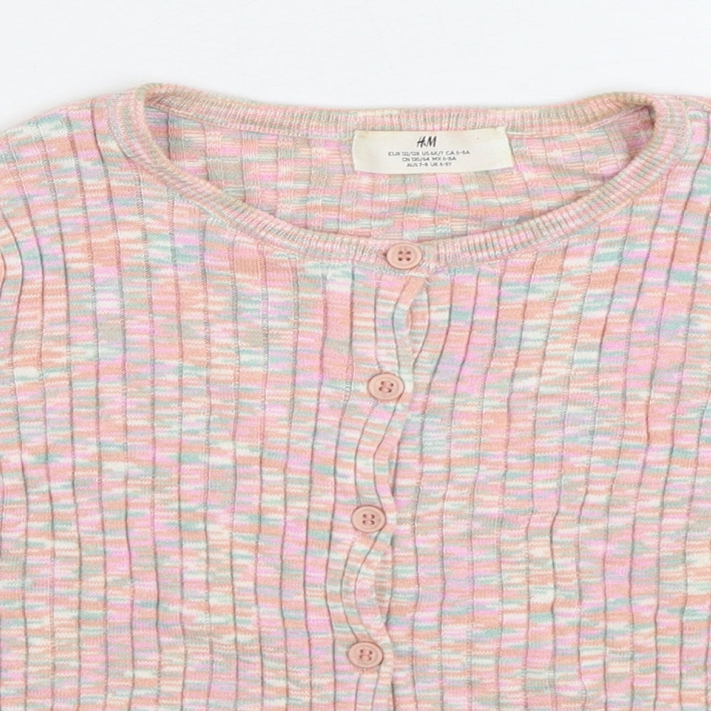 H&M Girls Multicoloured Round Neck 100% Cotton Cardigan Jumper Size 7-8 Years Button
