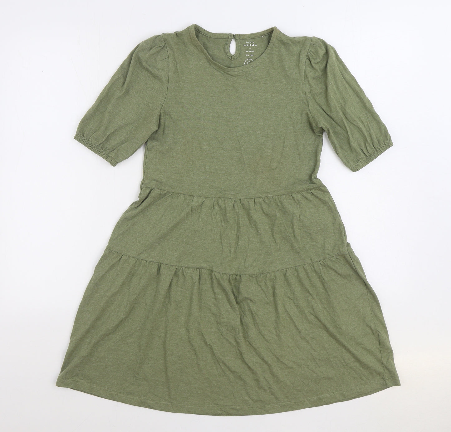 name it Girls Green 100% Cotton A-Line Size 12 Years Round Neck Button