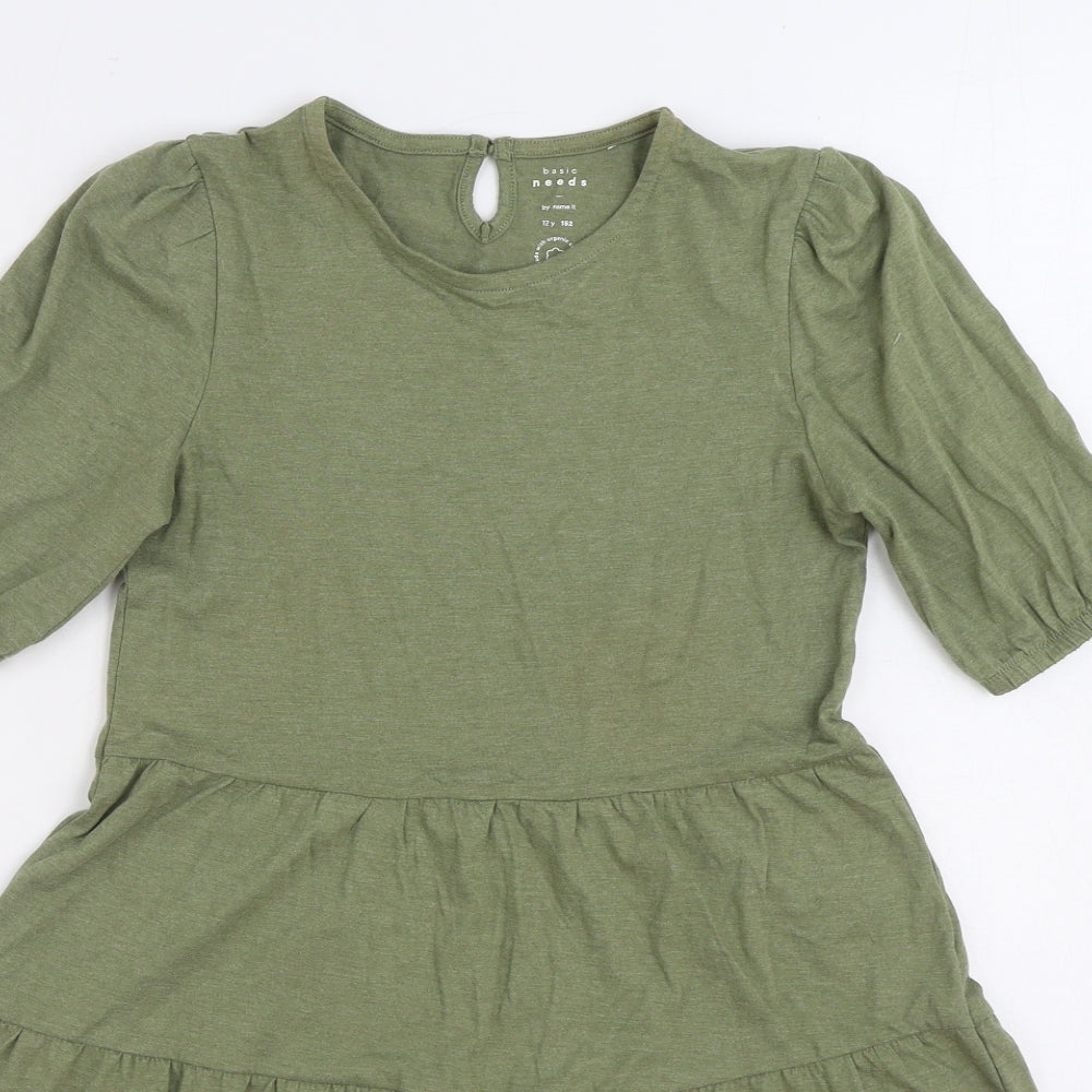 name it Girls Green 100% Cotton A-Line Size 12 Years Round Neck Button