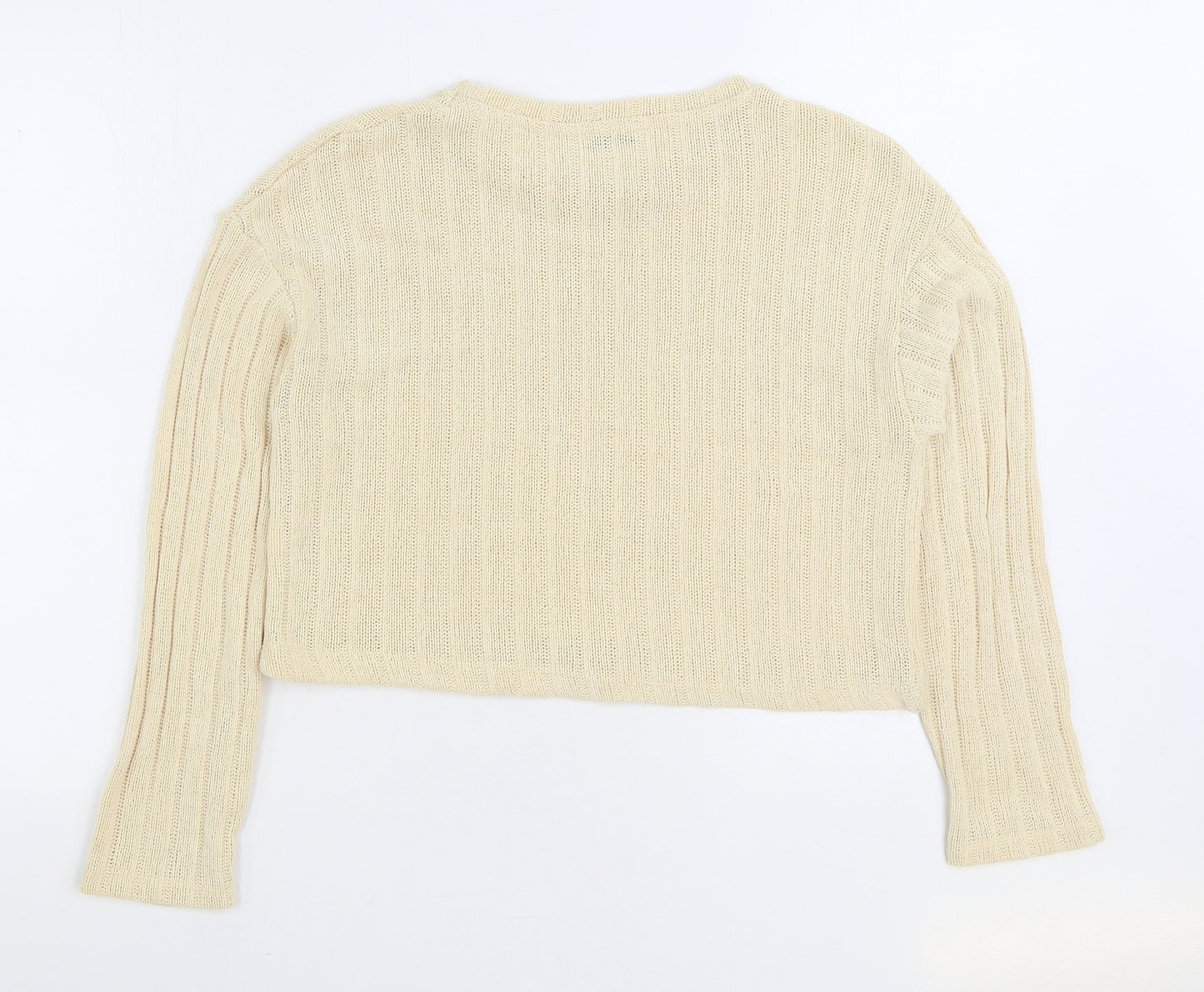 Stradivarius Womens Beige Round Neck 100% Cotton Pullover Jumper Size S - Cropped