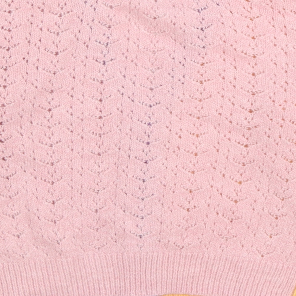 Dunnes Stores Girls Multicoloured V-Neck Colourblock Acrylic Cardigan Jumper Size 7-8 Years Button