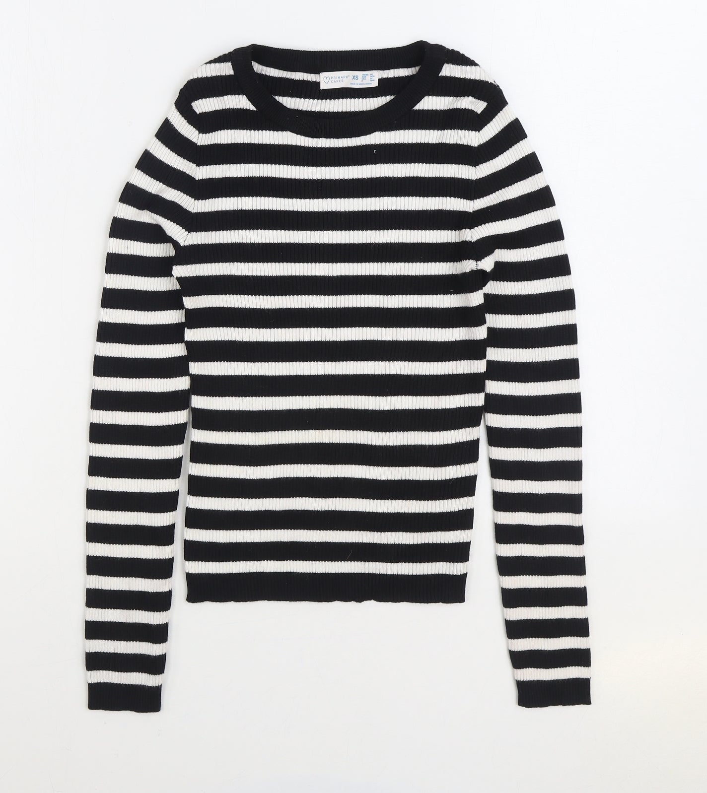 Primark Womens Black Round Neck Striped Viscose Pullover Jumper Size XS