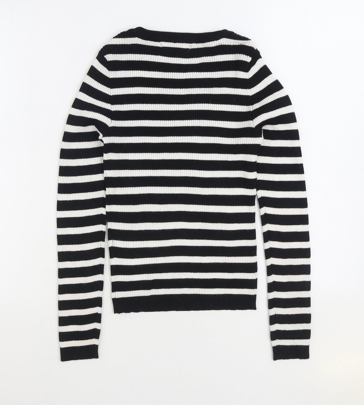 Primark Womens Black Round Neck Striped Viscose Pullover Jumper Size XS