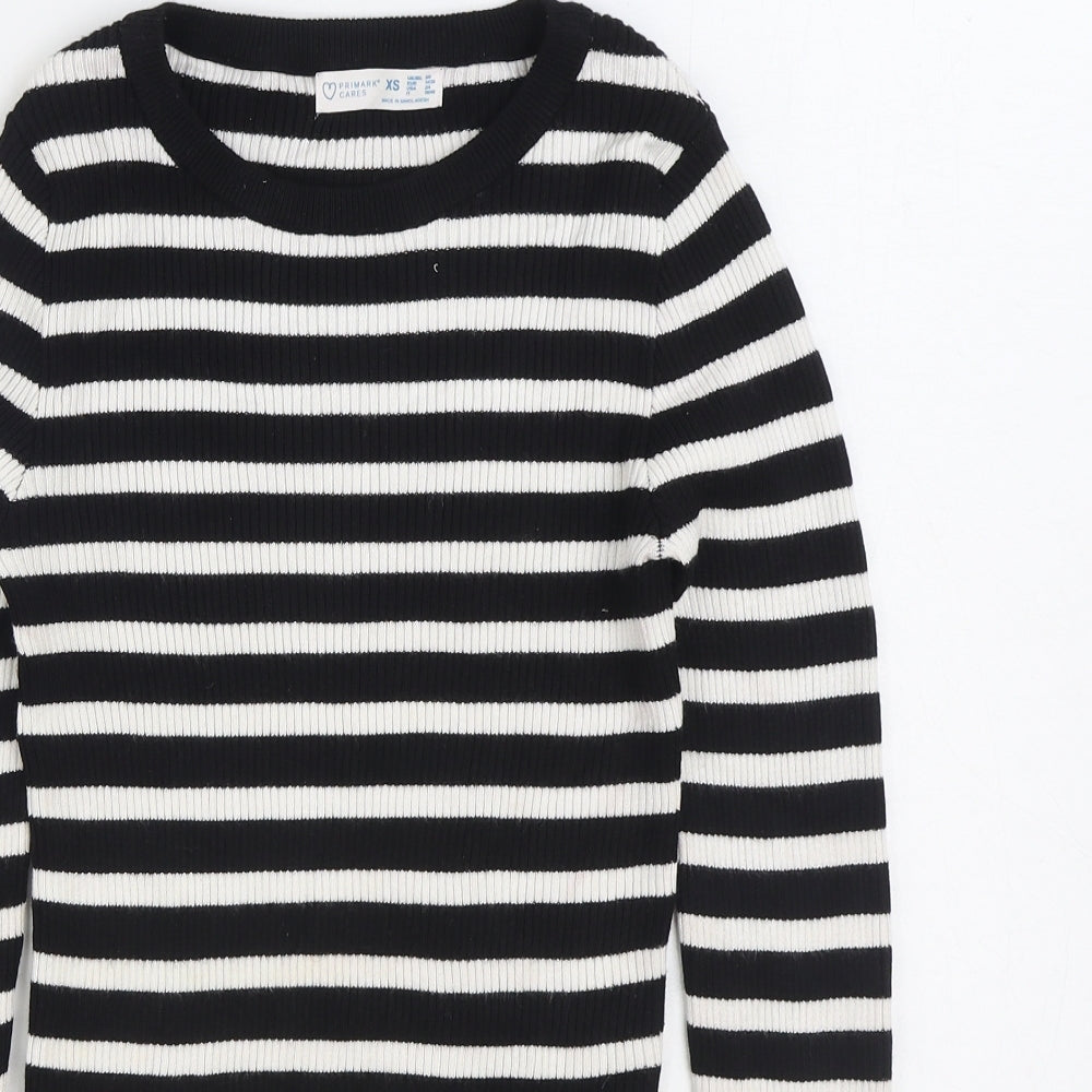 Primark Womens Black Round Neck Striped Viscose Pullover Jumper Size XS