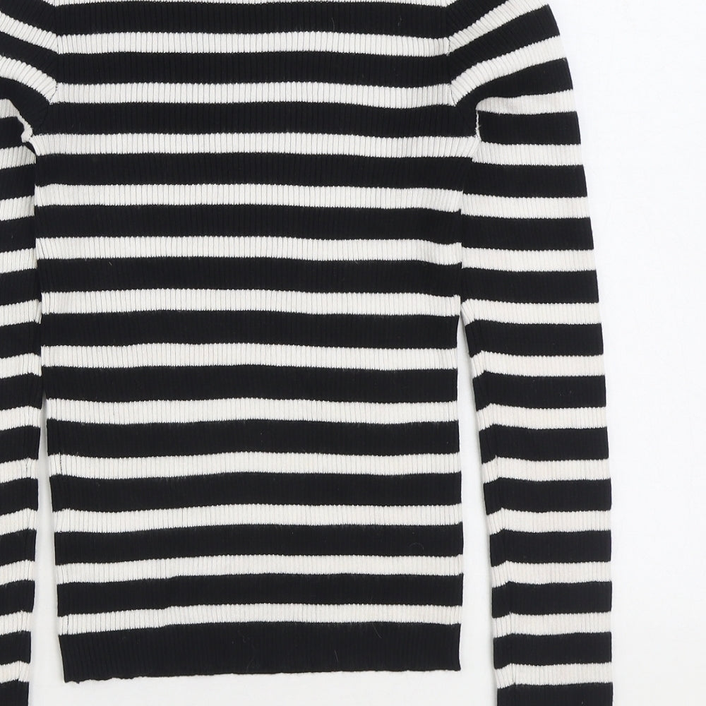 Primark Womens Black Round Neck Striped Viscose Pullover Jumper Size XS