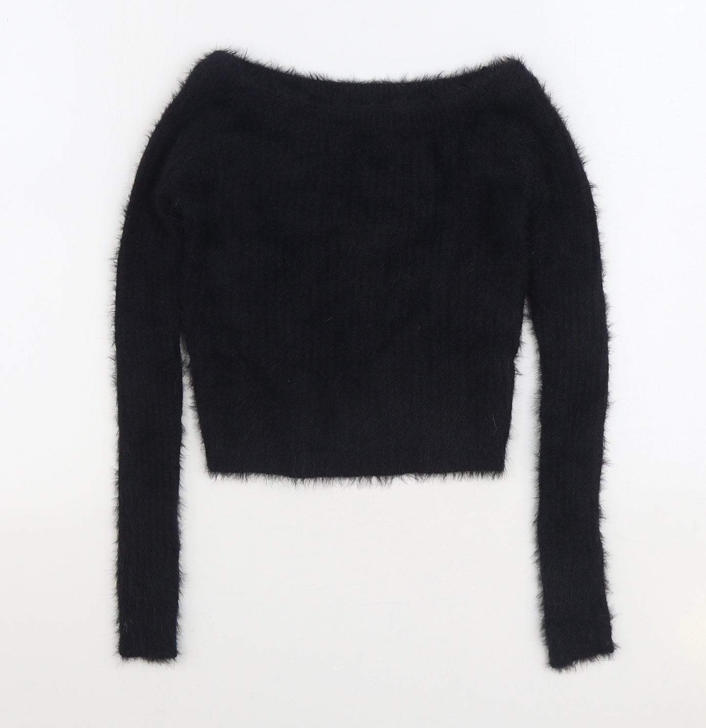 Preworn Womens Black Boat Neck Polyester Pullover Jumper Size XS