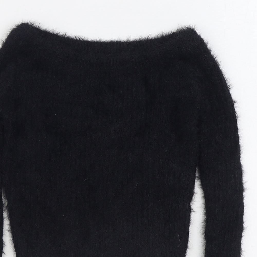 Preworn Womens Black Boat Neck Polyester Pullover Jumper Size XS