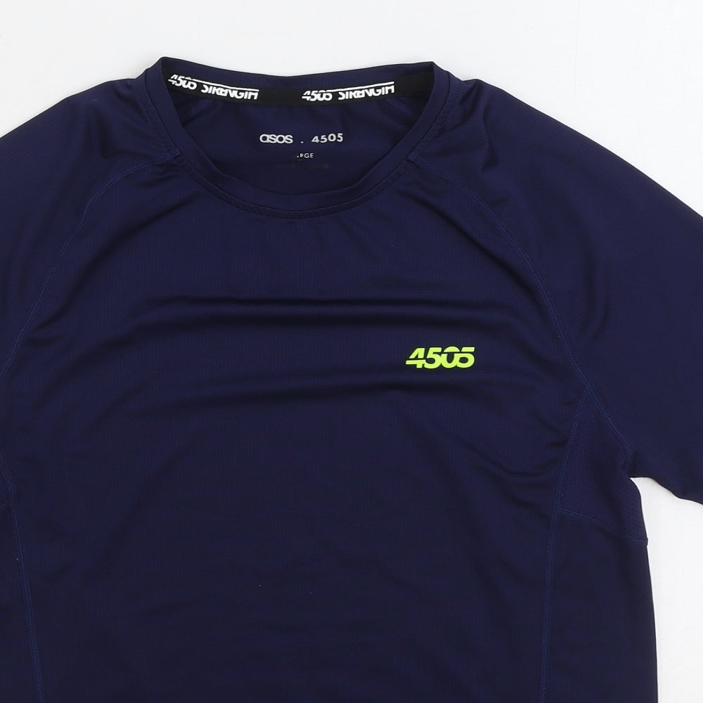 ASOS Mens Blue Polyester Basic T-Shirt Size L Round Neck Pullover