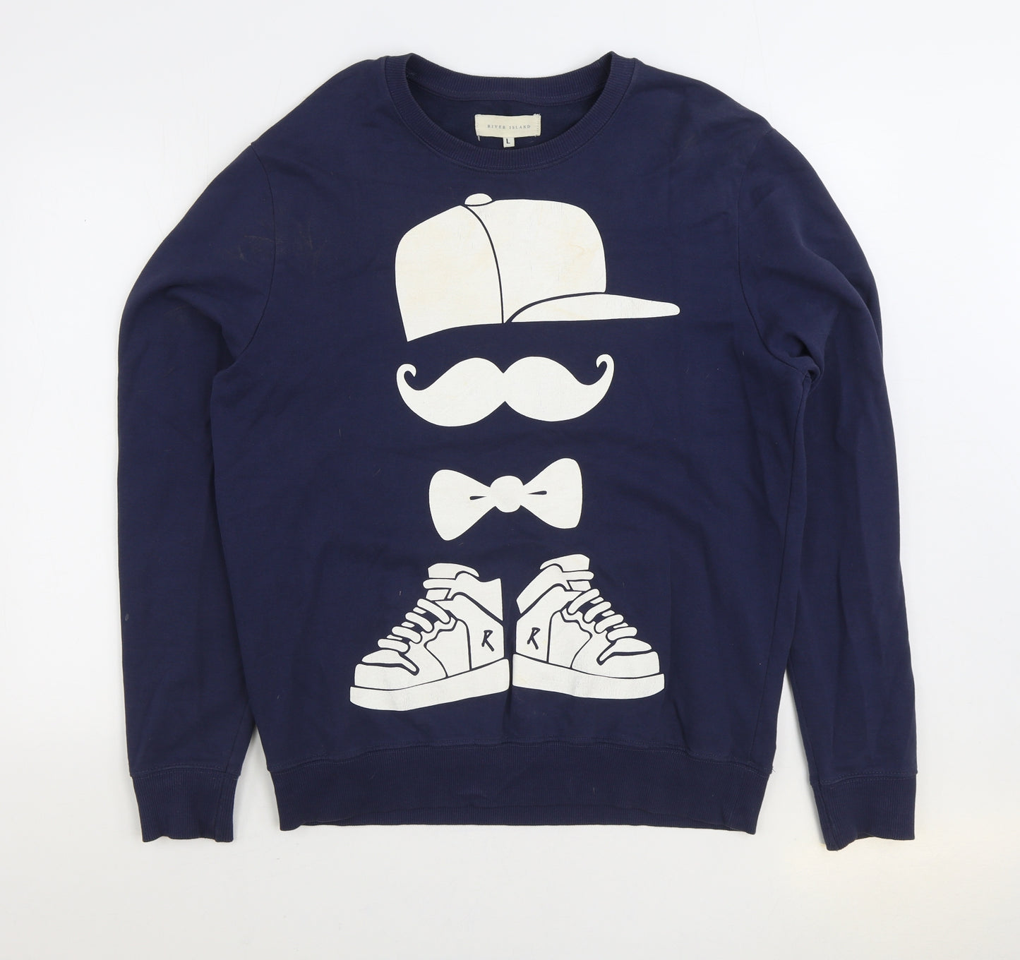 River Island Mens Blue Cotton Pullover Sweatshirt Size L
