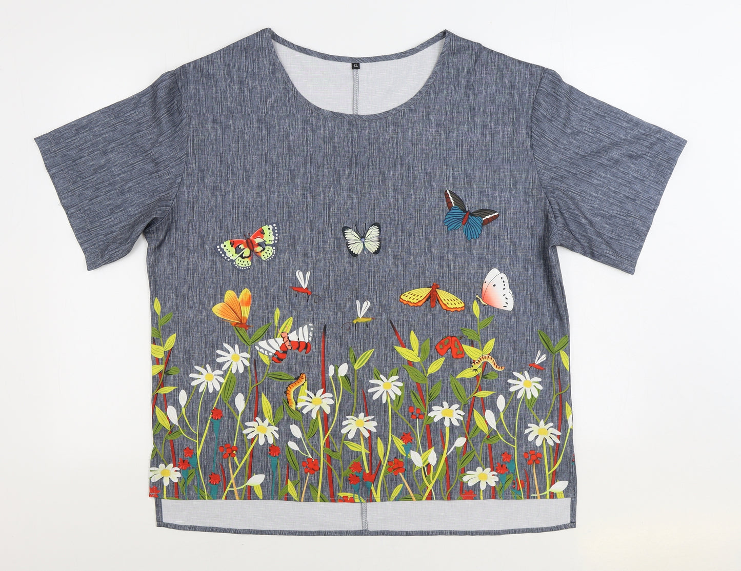 Preworn Womens Multicoloured Geometric Polyester Basic Blouse Size XL Round Neck - Butterfly