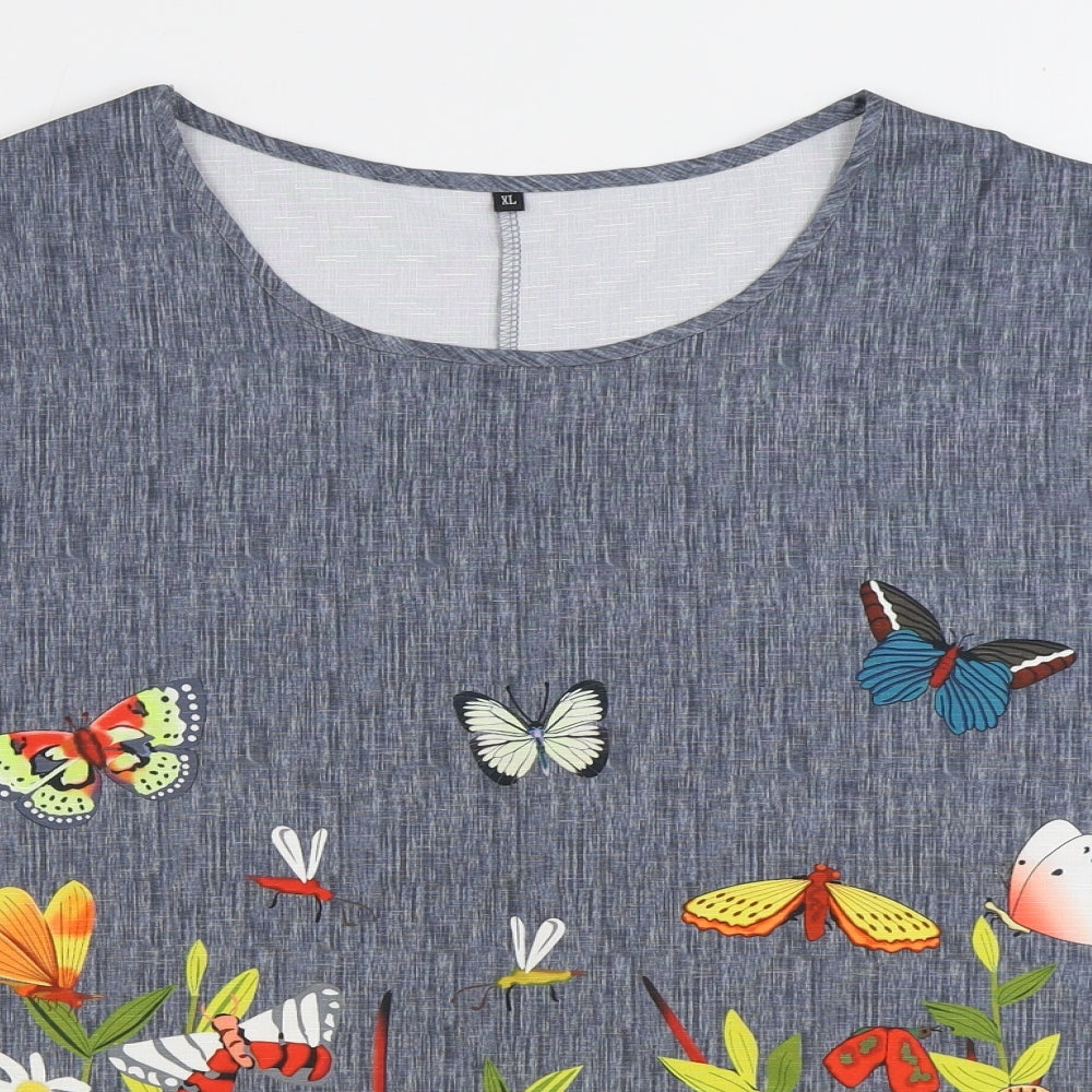Preworn Womens Multicoloured Geometric Polyester Basic Blouse Size XL Round Neck - Butterfly