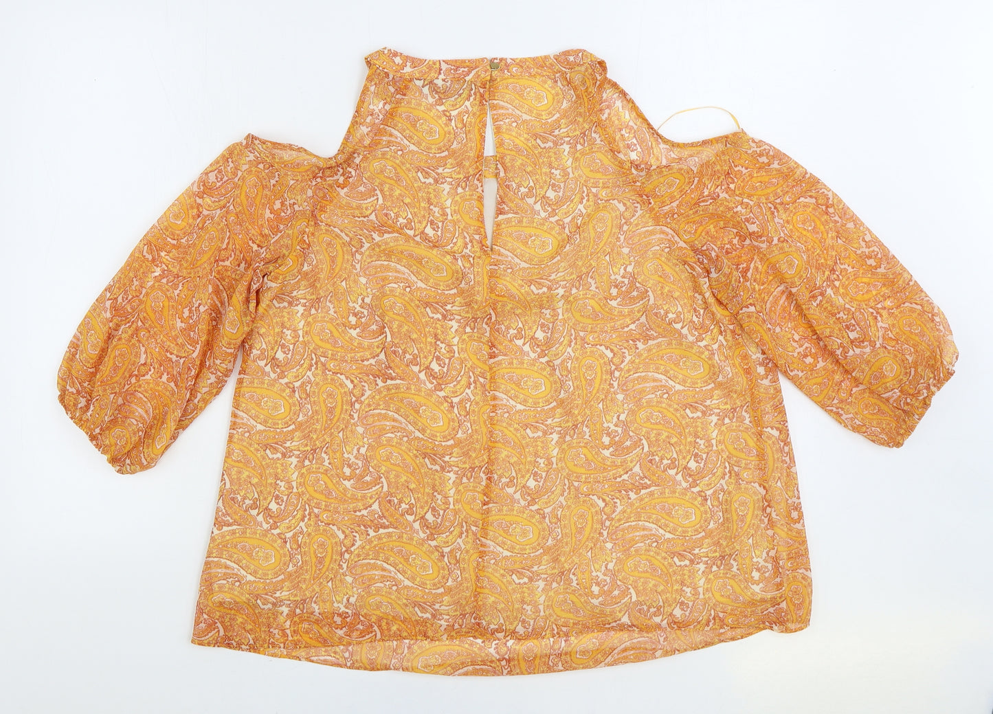 F&F Womens Orange Polyester Basic Blouse Size 14 Round Neck - Cold Shoulder
