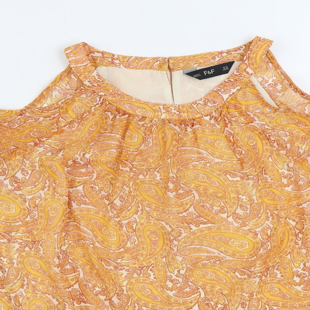 F&F Womens Orange Polyester Basic Blouse Size 14 Round Neck - Cold Shoulder