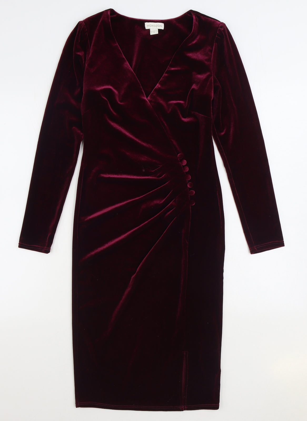 Monsoon Womens Purple Polyester Bodycon Size 8 V-Neck Pullover