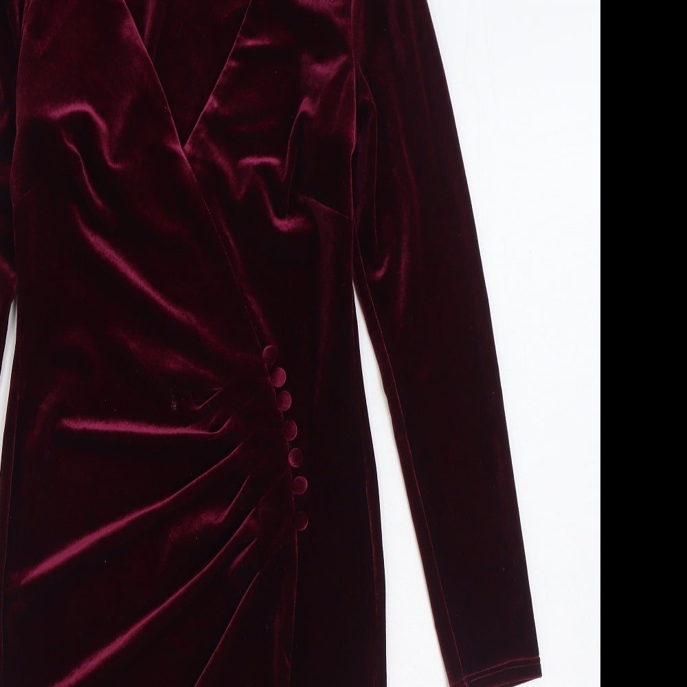 Monsoon Womens Purple Polyester Bodycon Size 8 V-Neck Pullover