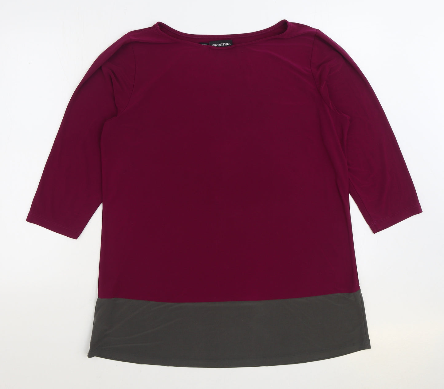 Nina Leonard Womens Purple Polyester Basic Blouse Size XL Boat Neck