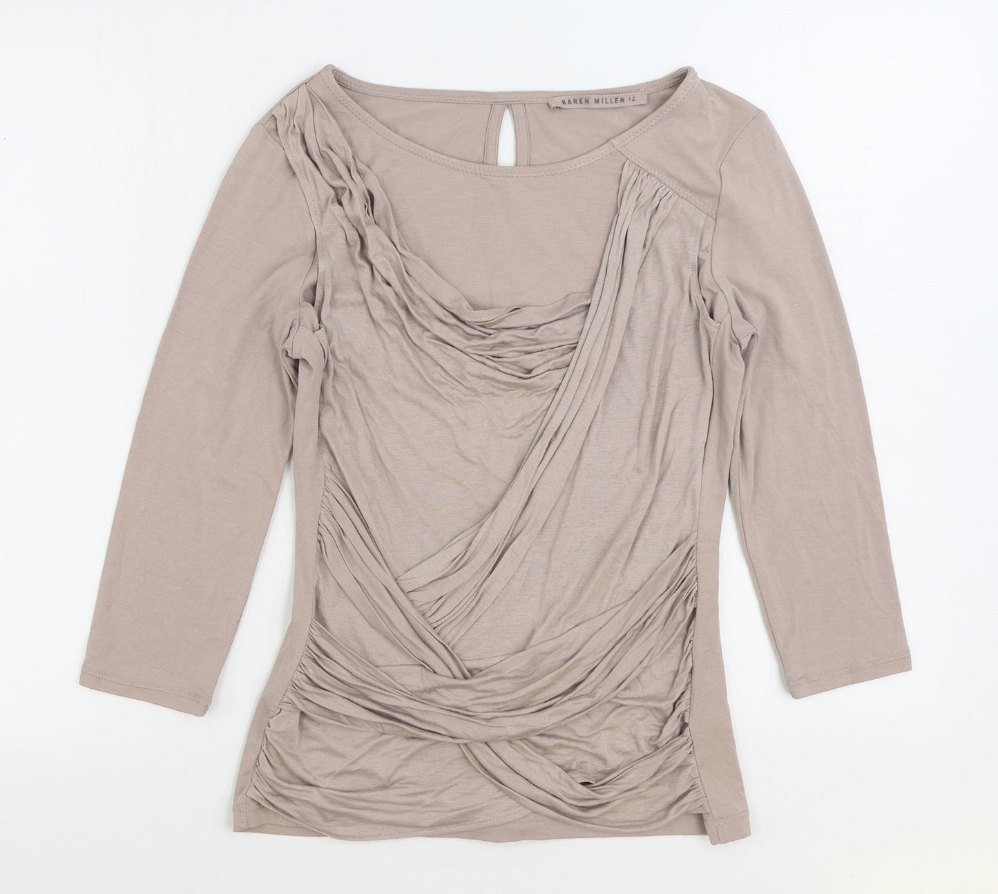 Karen Miller Womens Beige Viscose Basic Blouse Size 12 Boat Neck