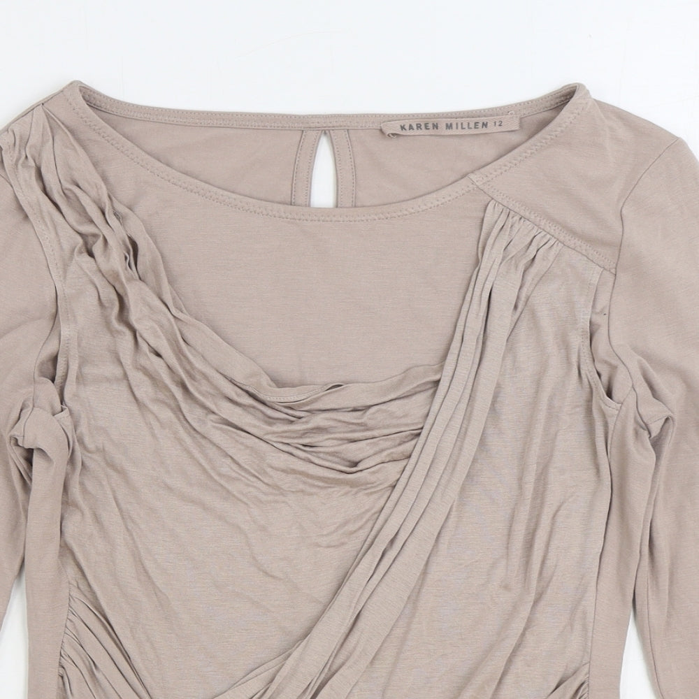 Karen Miller Womens Beige Viscose Basic Blouse Size 12 Boat Neck