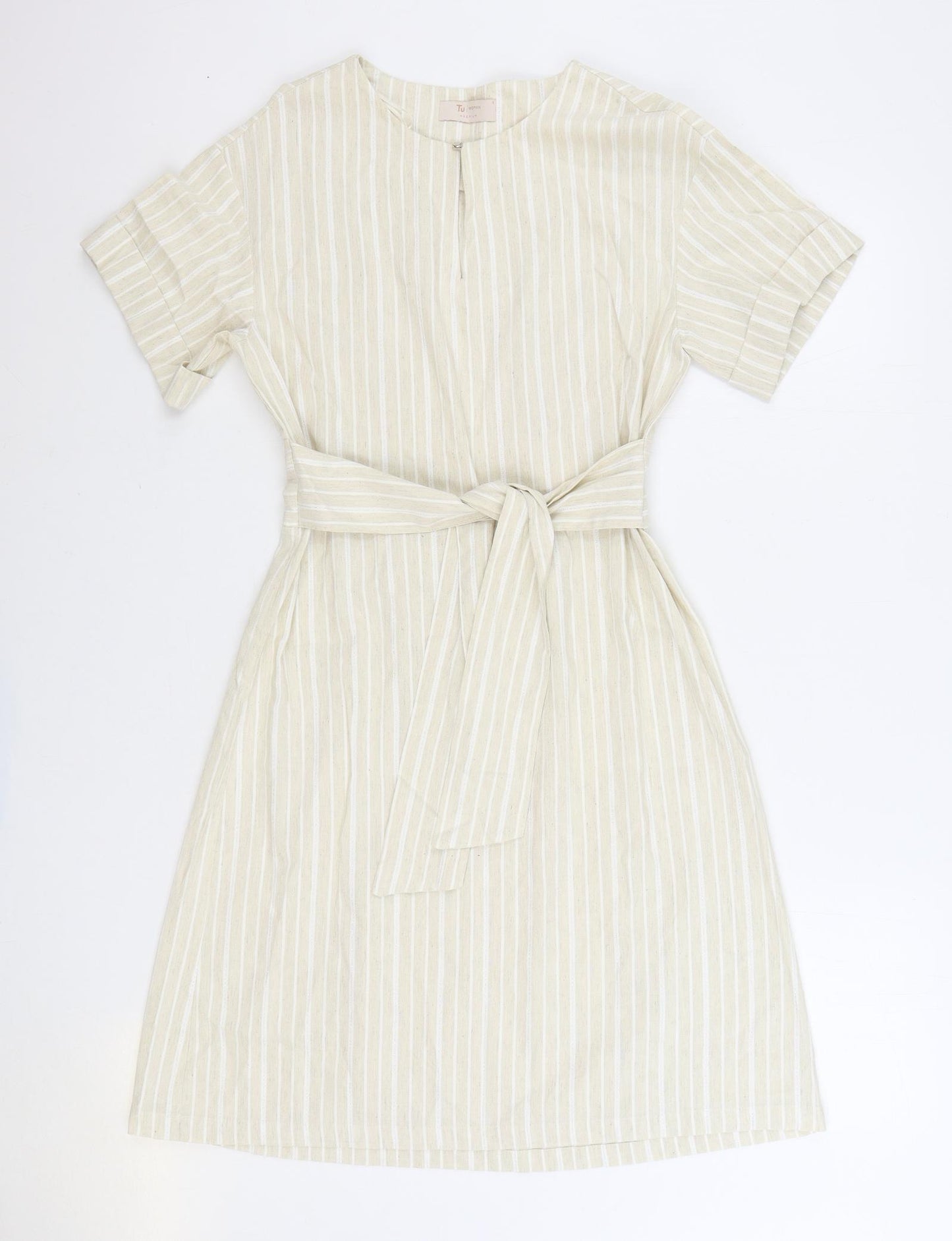TU Womens Beige Striped Viscose A-Line Size 8 V-Neck Pullover
