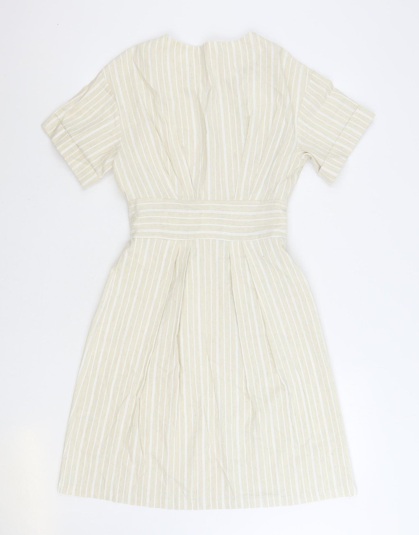 TU Womens Beige Striped Viscose A-Line Size 8 V-Neck Pullover