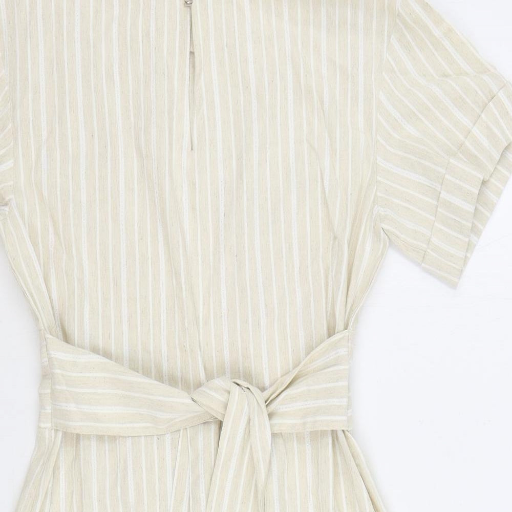 TU Womens Beige Striped Viscose A-Line Size 8 V-Neck Pullover