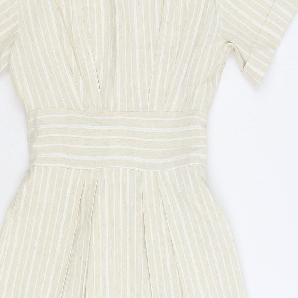 TU Womens Beige Striped Viscose A-Line Size 8 V-Neck Pullover