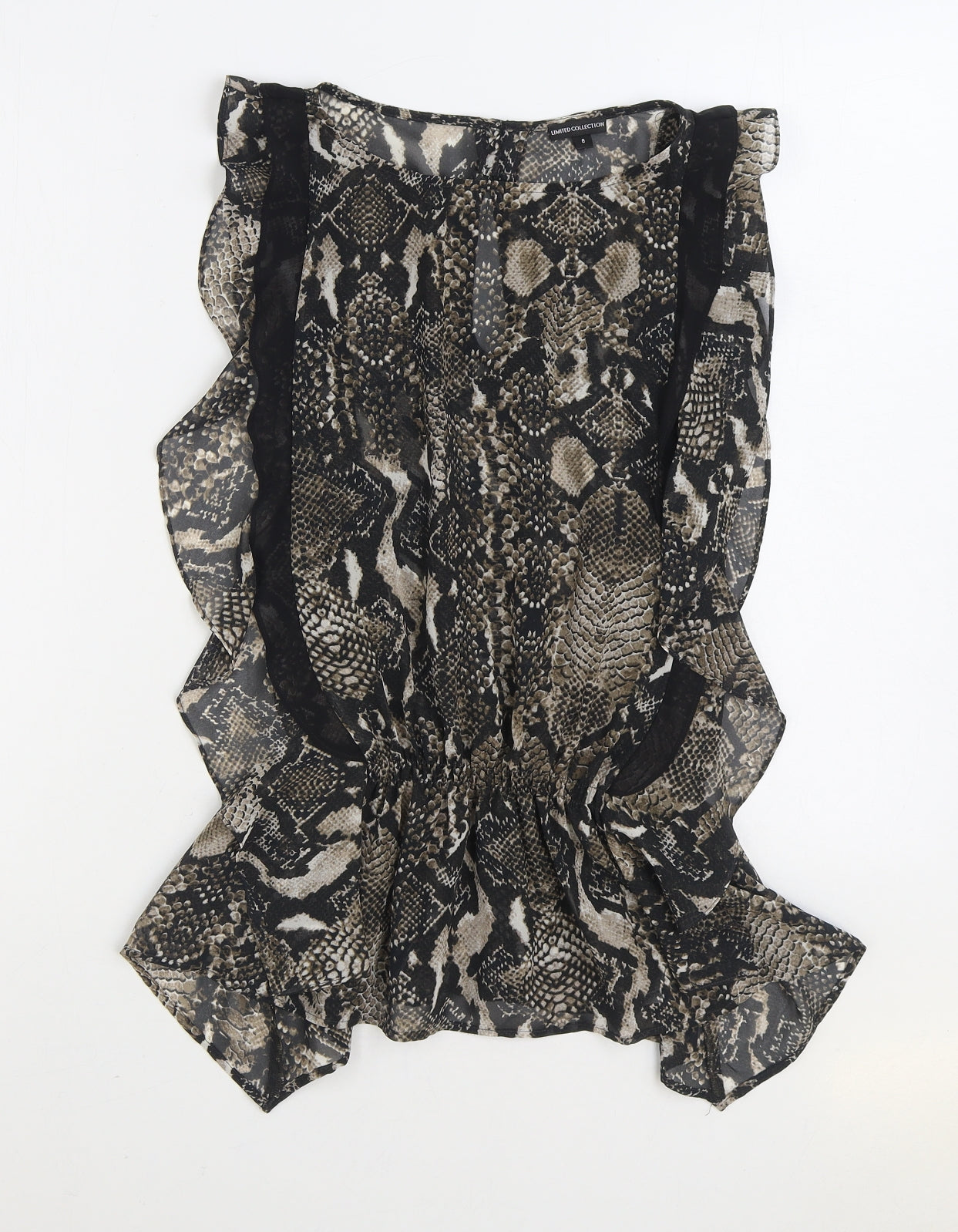 Marks and Spencer Womens Black Animal Print Polyester Basic Blouse Size 8 Boat Neck - Snake Skin