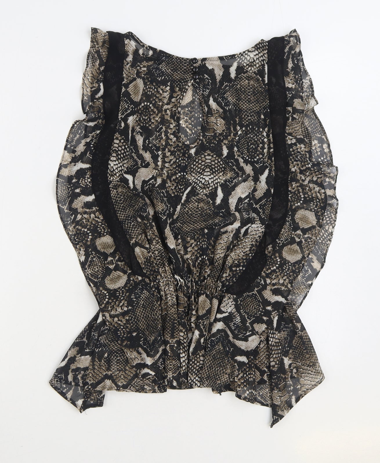 Marks and Spencer Womens Black Animal Print Polyester Basic Blouse Size 8 Boat Neck - Snake Skin