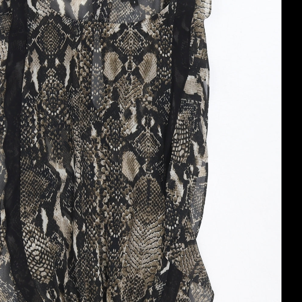 Marks and Spencer Womens Black Animal Print Polyester Basic Blouse Size 8 Boat Neck - Snake Skin