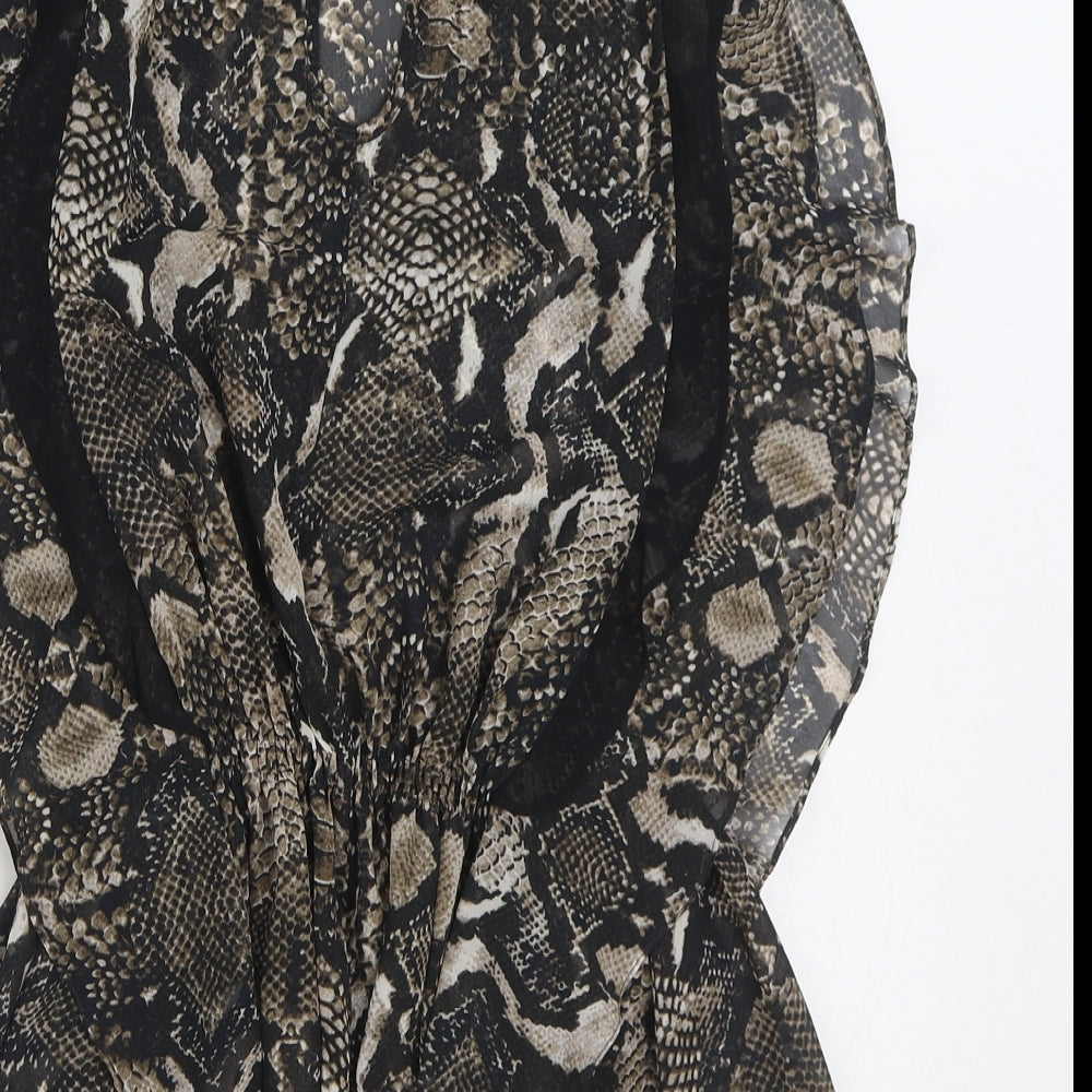 Marks and Spencer Womens Black Animal Print Polyester Basic Blouse Size 8 Boat Neck - Snake Skin