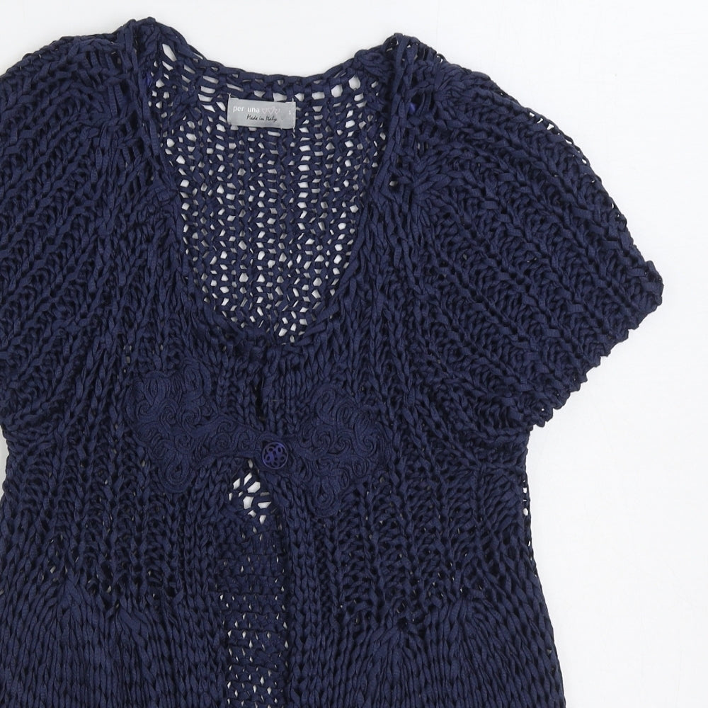 Per Una Womens Blue V-Neck Acrylic Cardigan Jumper Size S