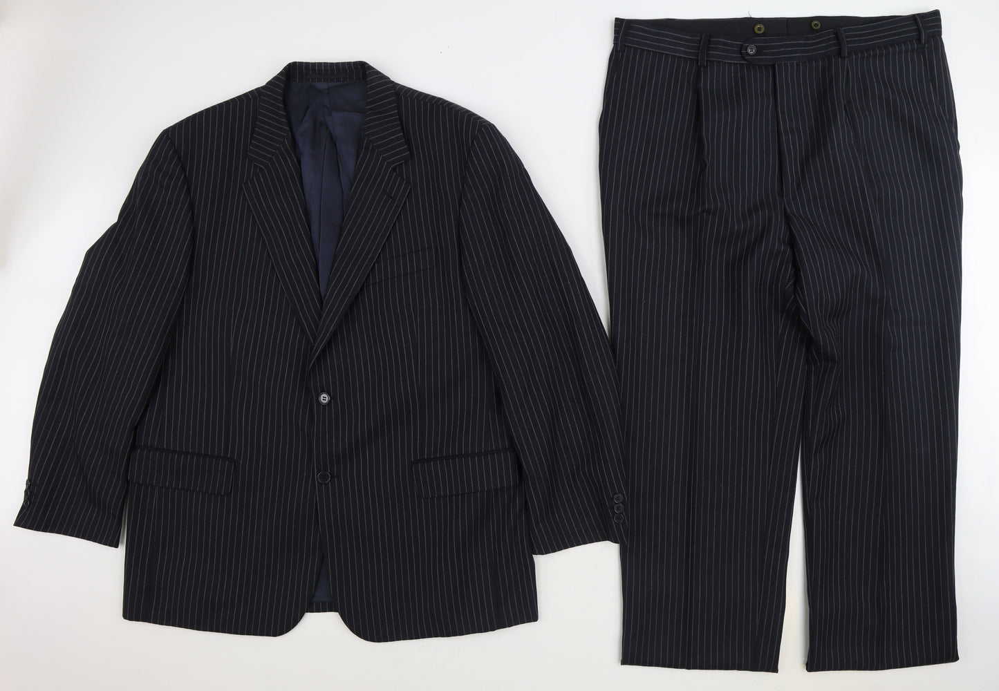 Hugo James Mens Black Striped Polyester 2 Piece Suit Size 46