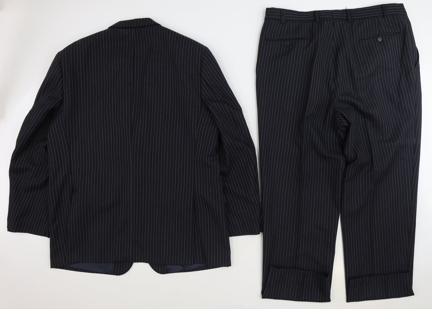 Hugo James Mens Black Striped Polyester 2 Piece Suit Size 46