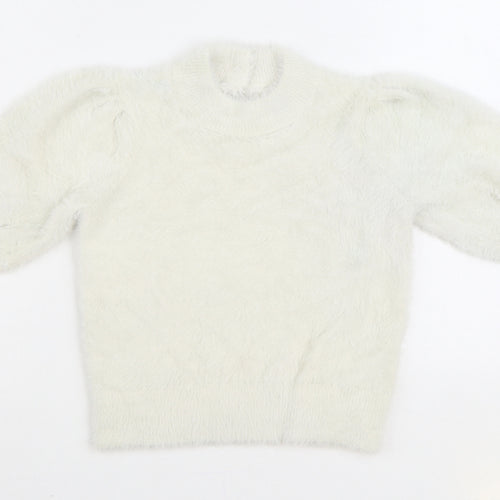 NEXT Girls White Mock Neck Nylon Pullover Jumper Size 10 Years Button
