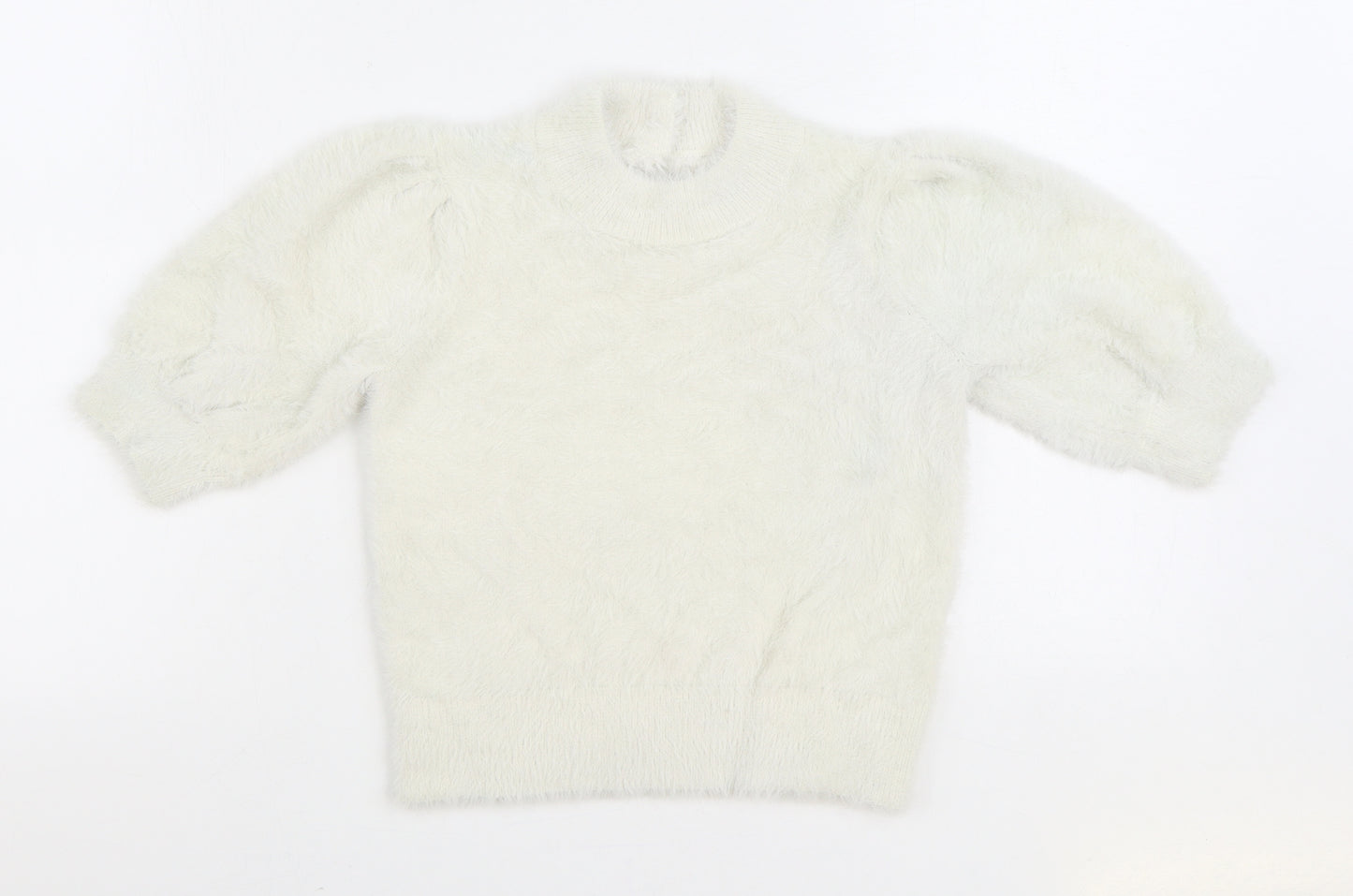 NEXT Girls White Mock Neck Nylon Pullover Jumper Size 10 Years Button