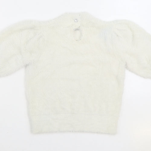 NEXT Girls White Mock Neck Nylon Pullover Jumper Size 10 Years Button
