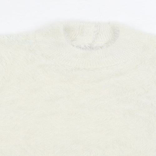 NEXT Girls White Mock Neck Nylon Pullover Jumper Size 10 Years Button