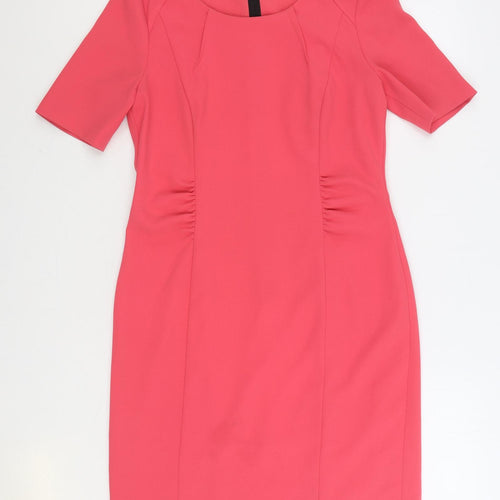 APANAGE Womens Pink Polyester Pencil Dress Size 14 Round Neck Zip