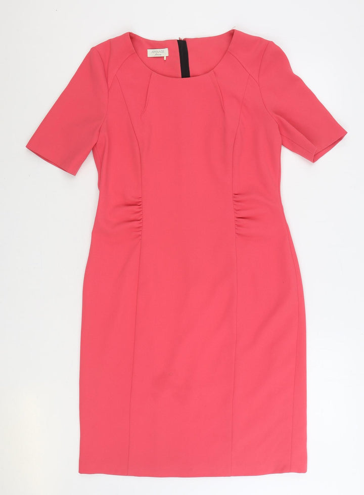 APANAGE Womens Pink Polyester Pencil Dress Size 14 Round Neck Zip