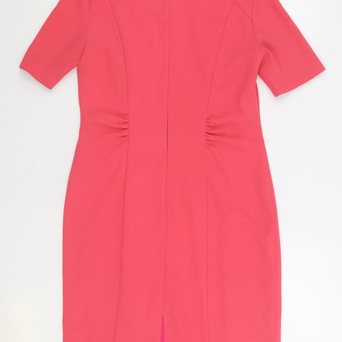 APANAGE Womens Pink Polyester Pencil Dress Size 14 Round Neck Zip